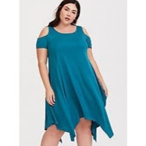 Torrid Aqua Handkerchief Challis Dress 3 - Picture 1 of 8